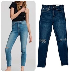 RAG & BONE Jeans Women’s 25 Mavi Nina High Rise Ankle Skinny Raw Hem